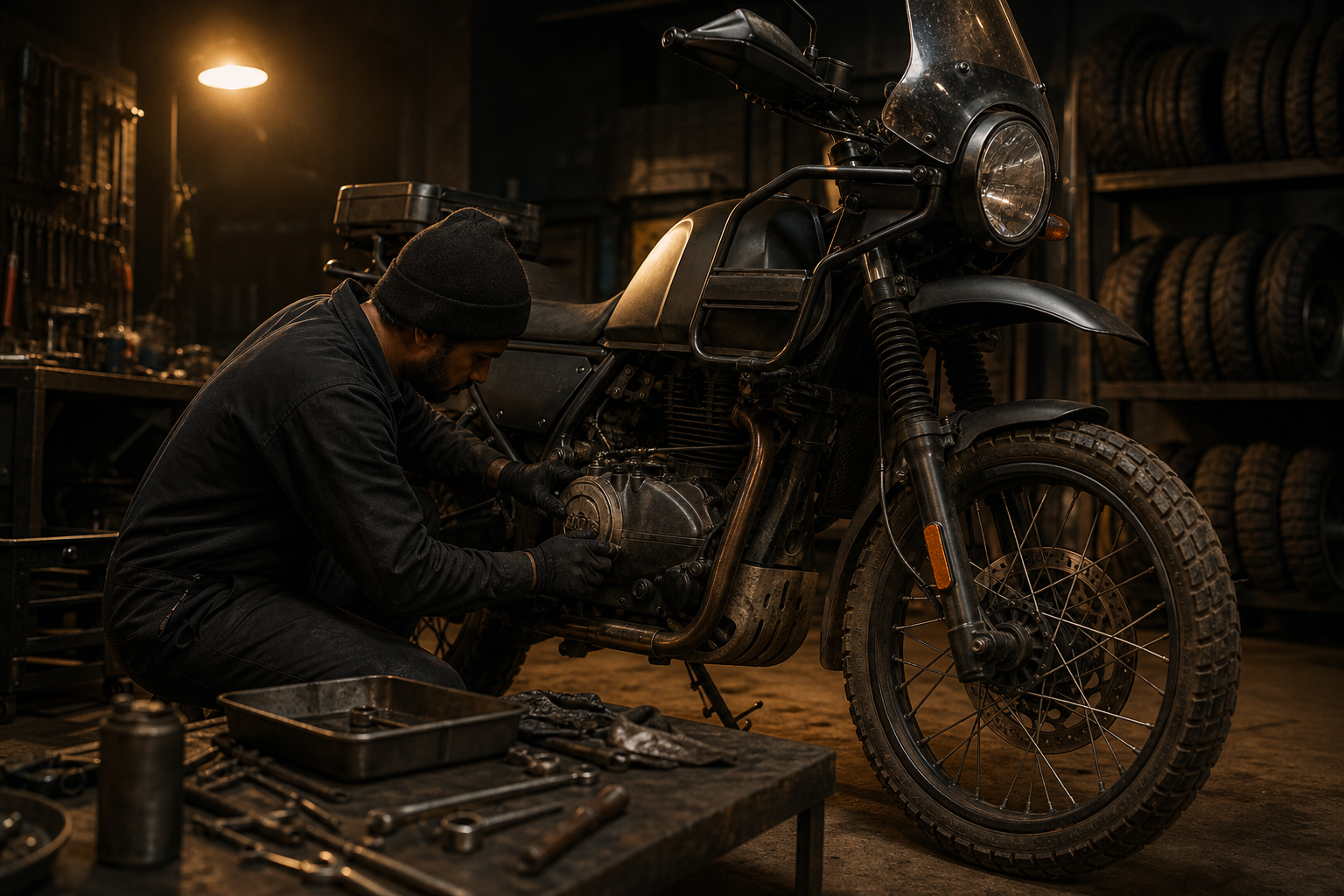 Mechanic checking a bike before a tour